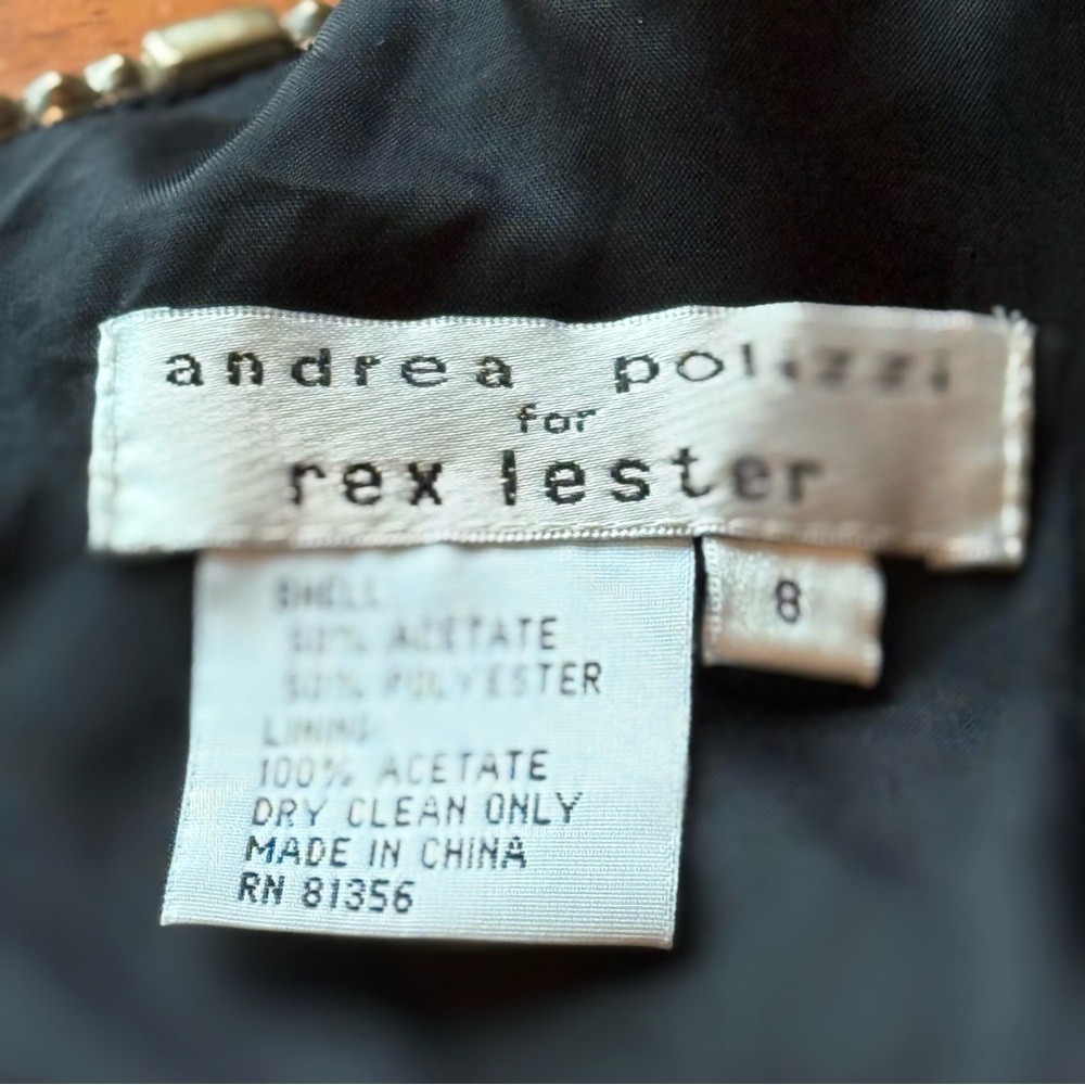 Vintage Andrea Pollizzi for Rex Lester Black Cocktail Dress 8 Rhinestone Neck - Picture 13 of 13